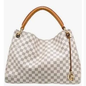 Louis Vuitton Artsy MM White and Tan Checkered Shoulder Bag 100% authentic